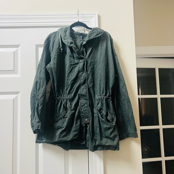 Jackets & Blazers - Olive Utility Jacket with Hood